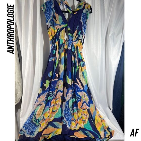 ANTHROPOLOGIE ALEXANDRA FARMER VIBRANT FLORAL PRINT MAXI DRESS NEW SIZE MEDIUM - Picture 5 of 12